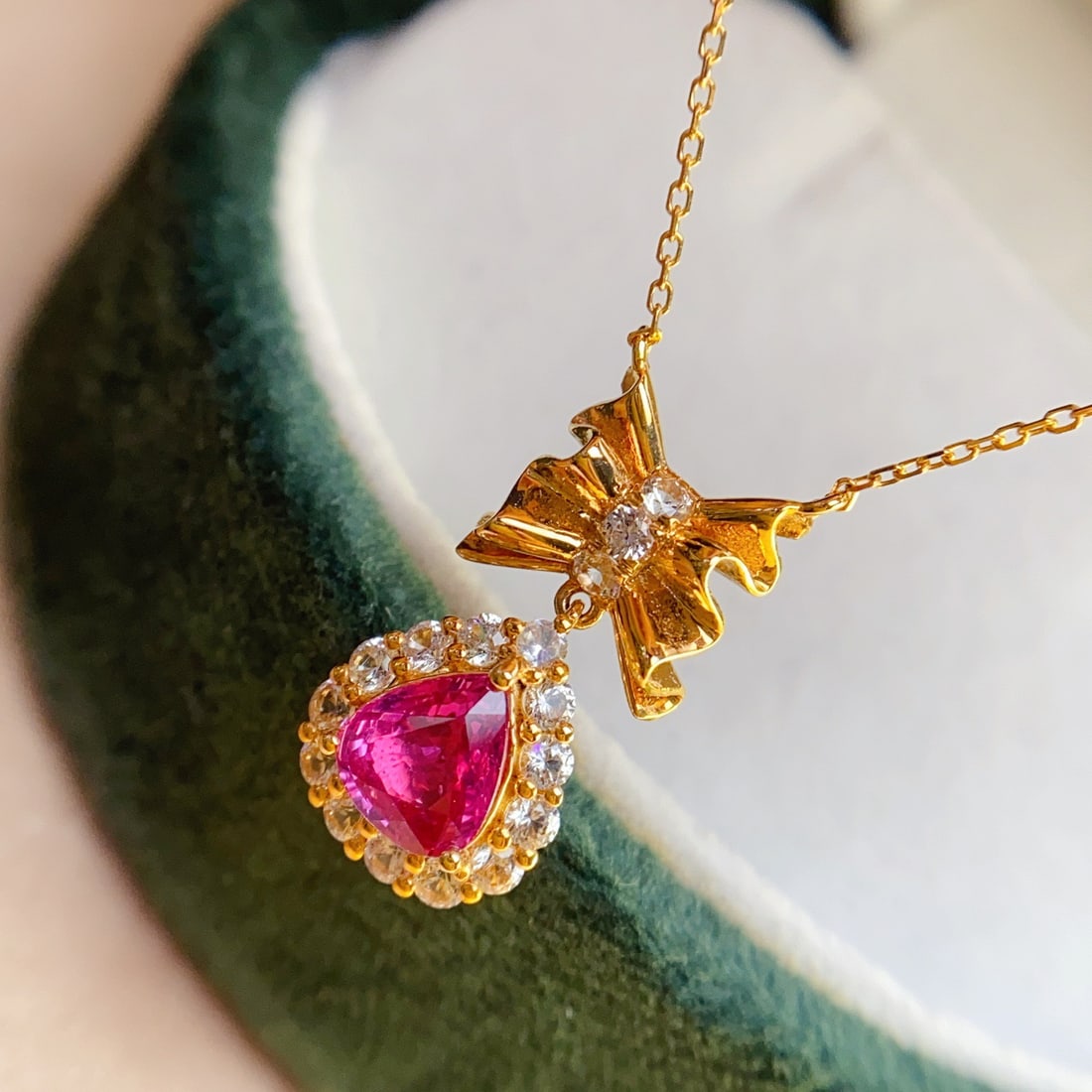 14k Gold 1.10 Ct Natural Ruby & Sapphire Necklace - 2