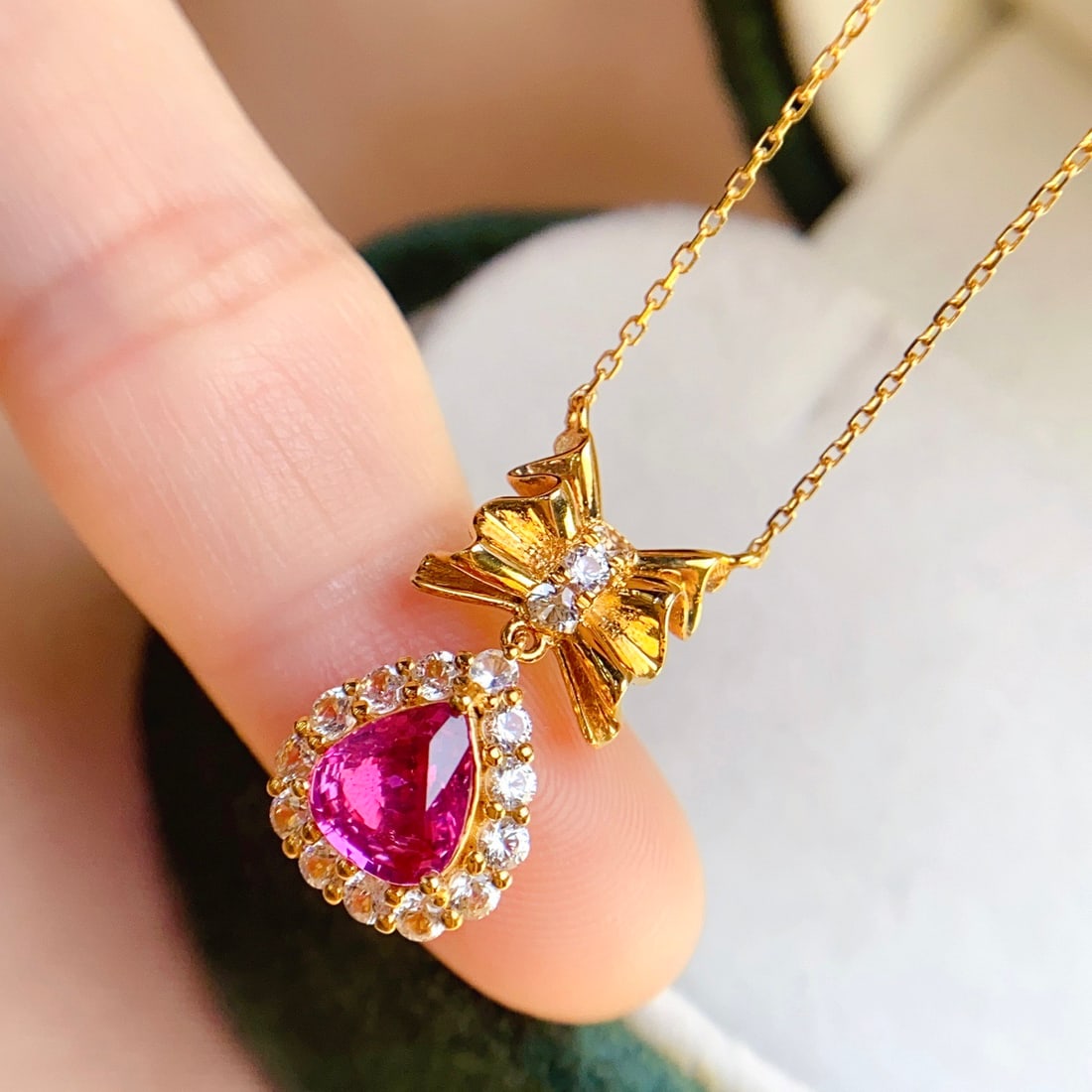 14k Gold 1.10 Ct Natural Ruby & Sapphire Necklace - 4