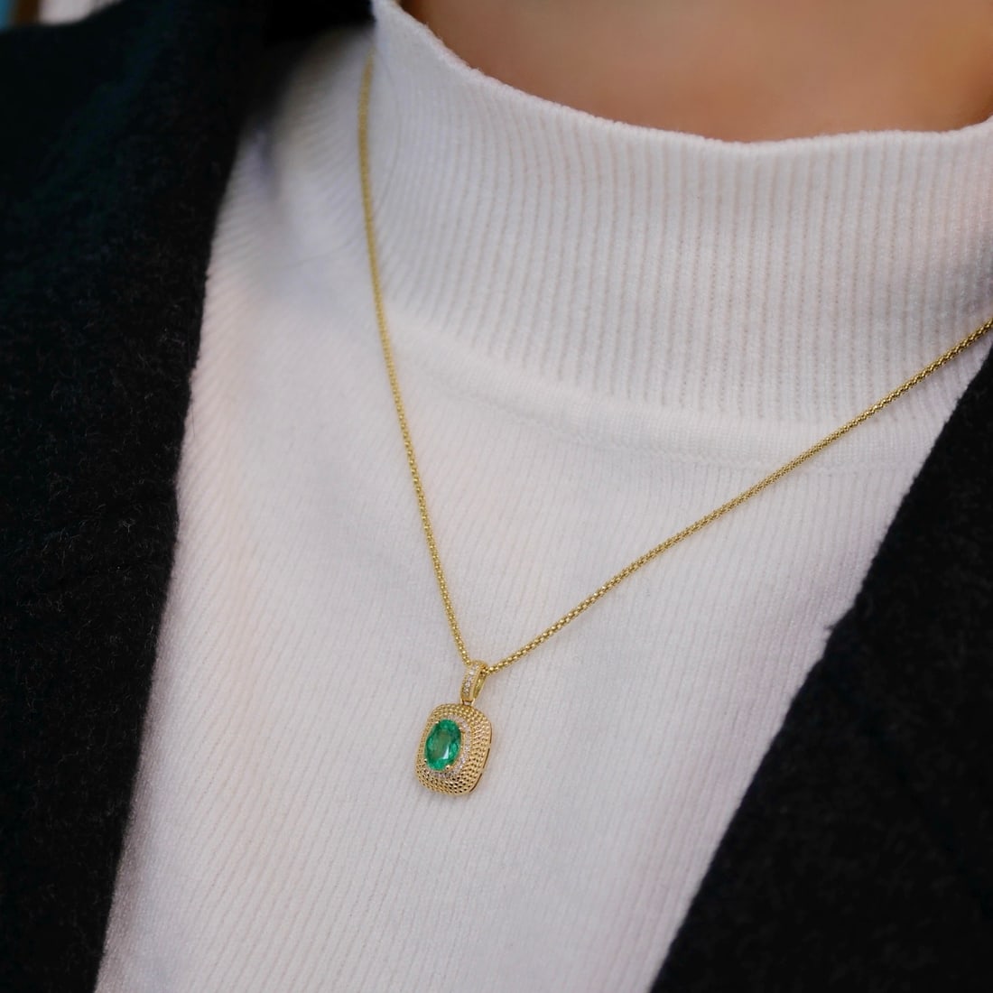 14k Gold 0.80 Ct Natural Emerald & Diamond Pendant( Without Chain ) - 4