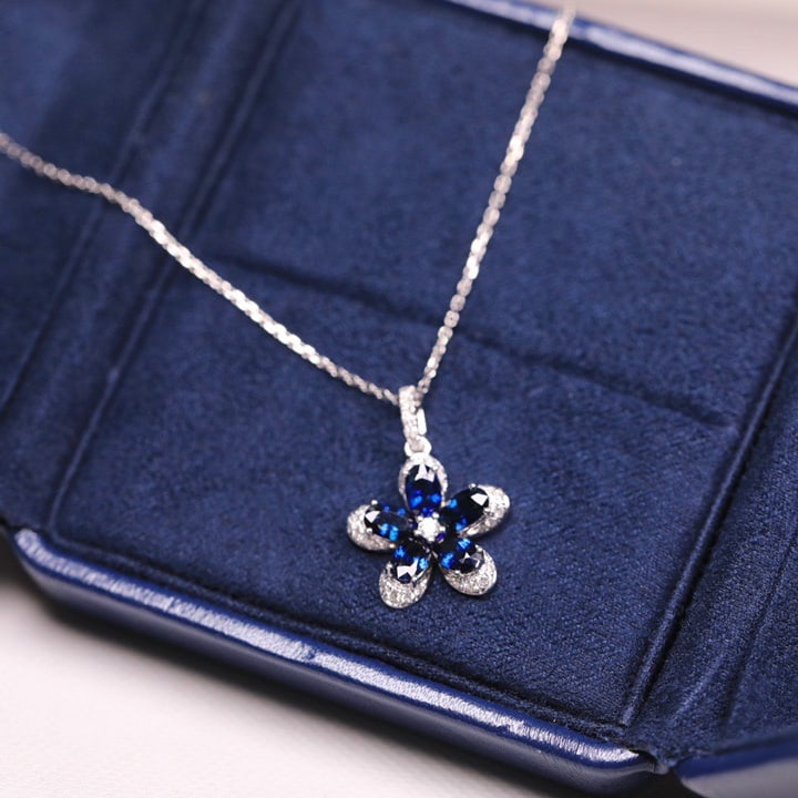 14k Gold 1.58 Ct Natural Sapphire & Diamond Necklace - 5