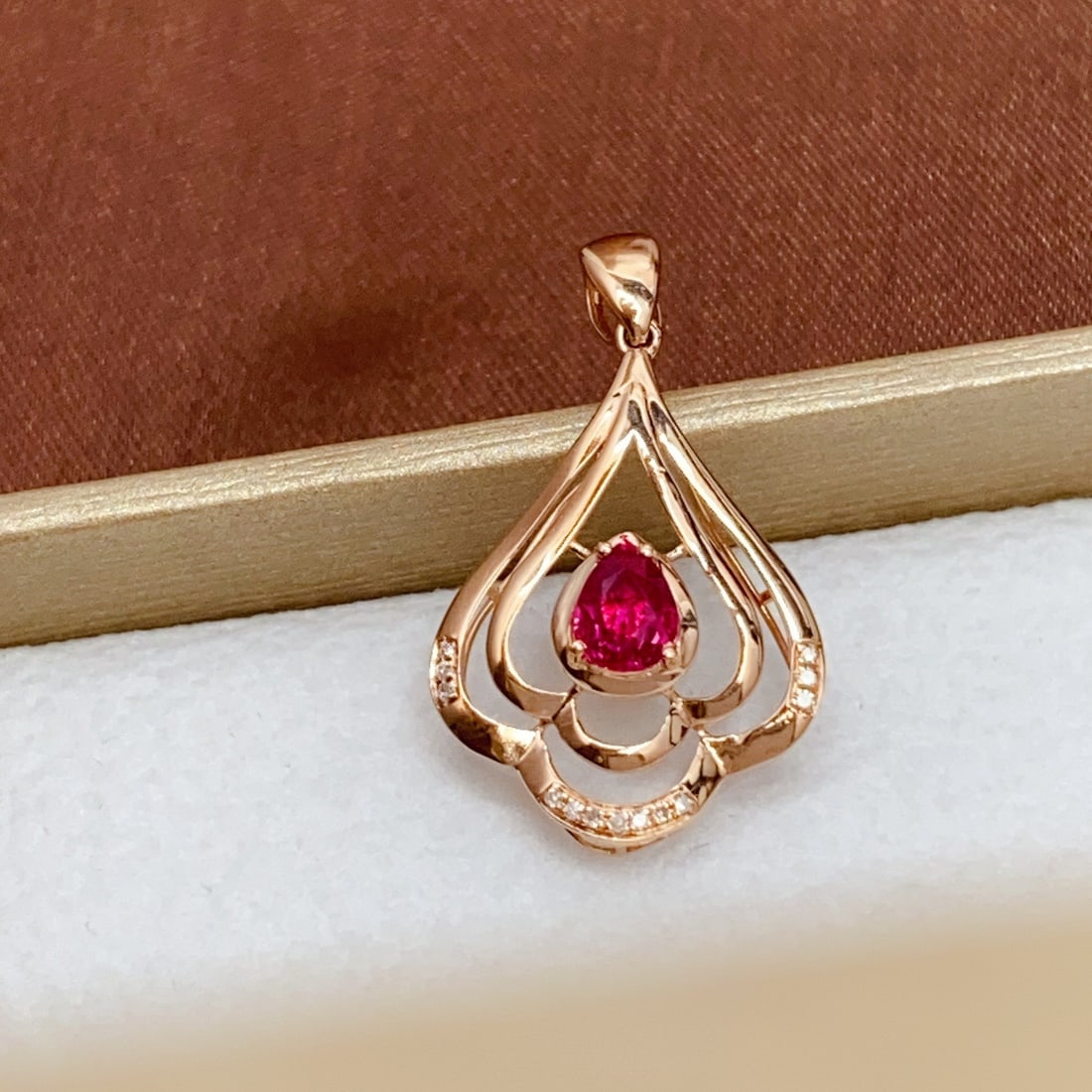 14k Gold 0.55 Ct Natural Ruby & Diamond Pendant( Without Chain ) - 2