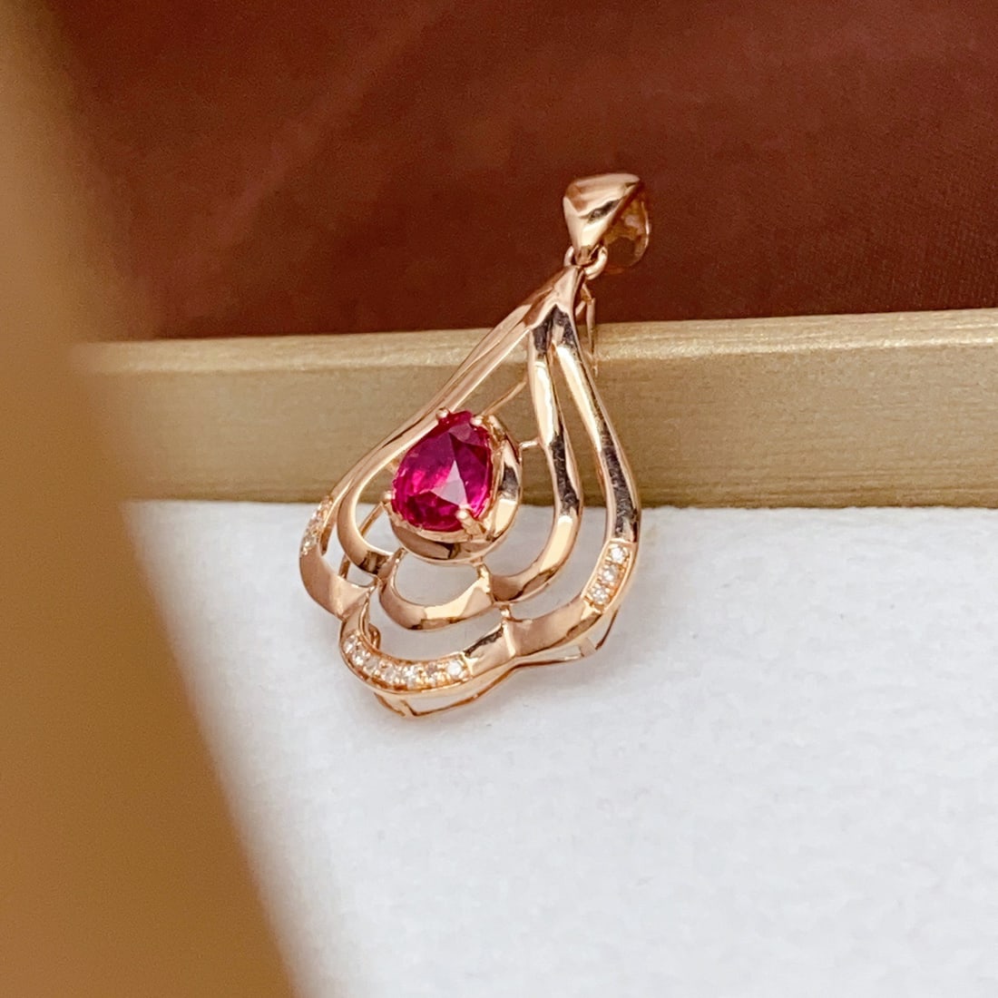 14k Gold 0.55 Ct Natural Ruby & Diamond Pendant( Without Chain ) - 3