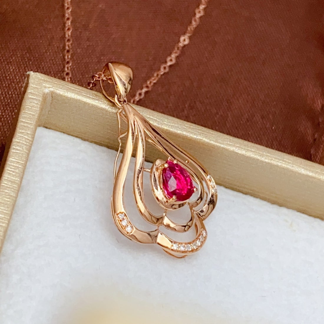 14k Gold 0.55 Ct Natural Ruby & Diamond Pendant( Without Chain ) - 4