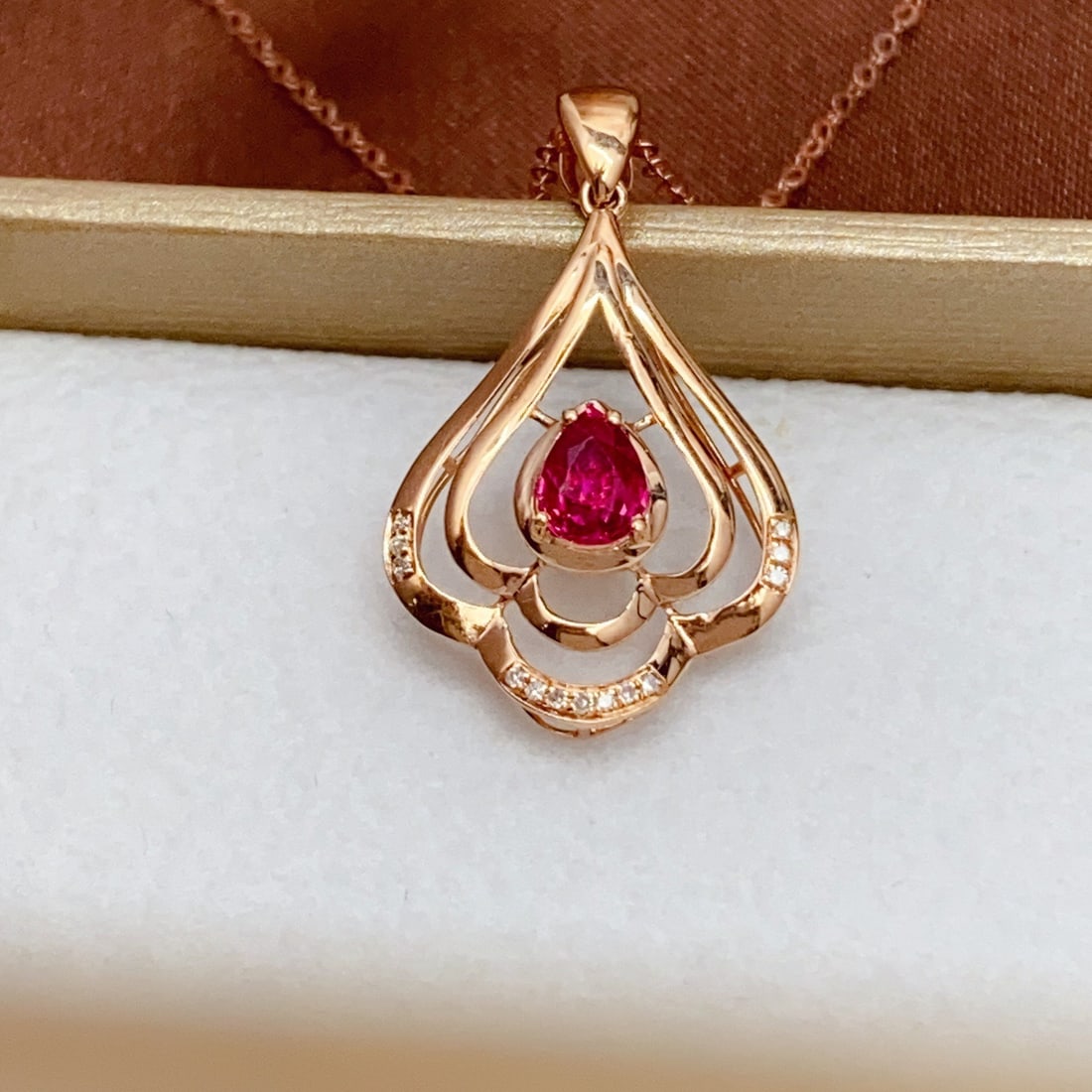 14k Gold 0.55 Ct Natural Ruby & Diamond Pendant( Without Chain ) - 5
