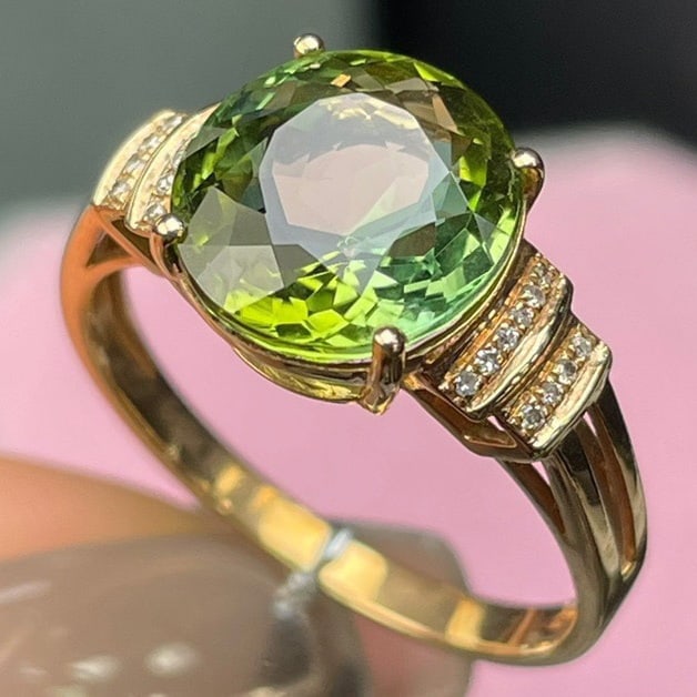 14k Gold 3 Ct Natural Tourmaline & Diamond Ring - 5