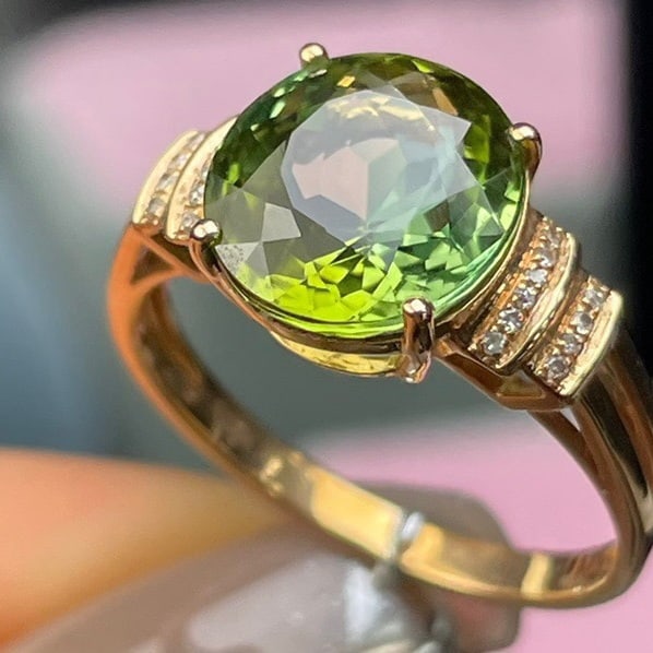 14k Gold 3 Ct Natural Tourmaline & Diamond Ring - 6