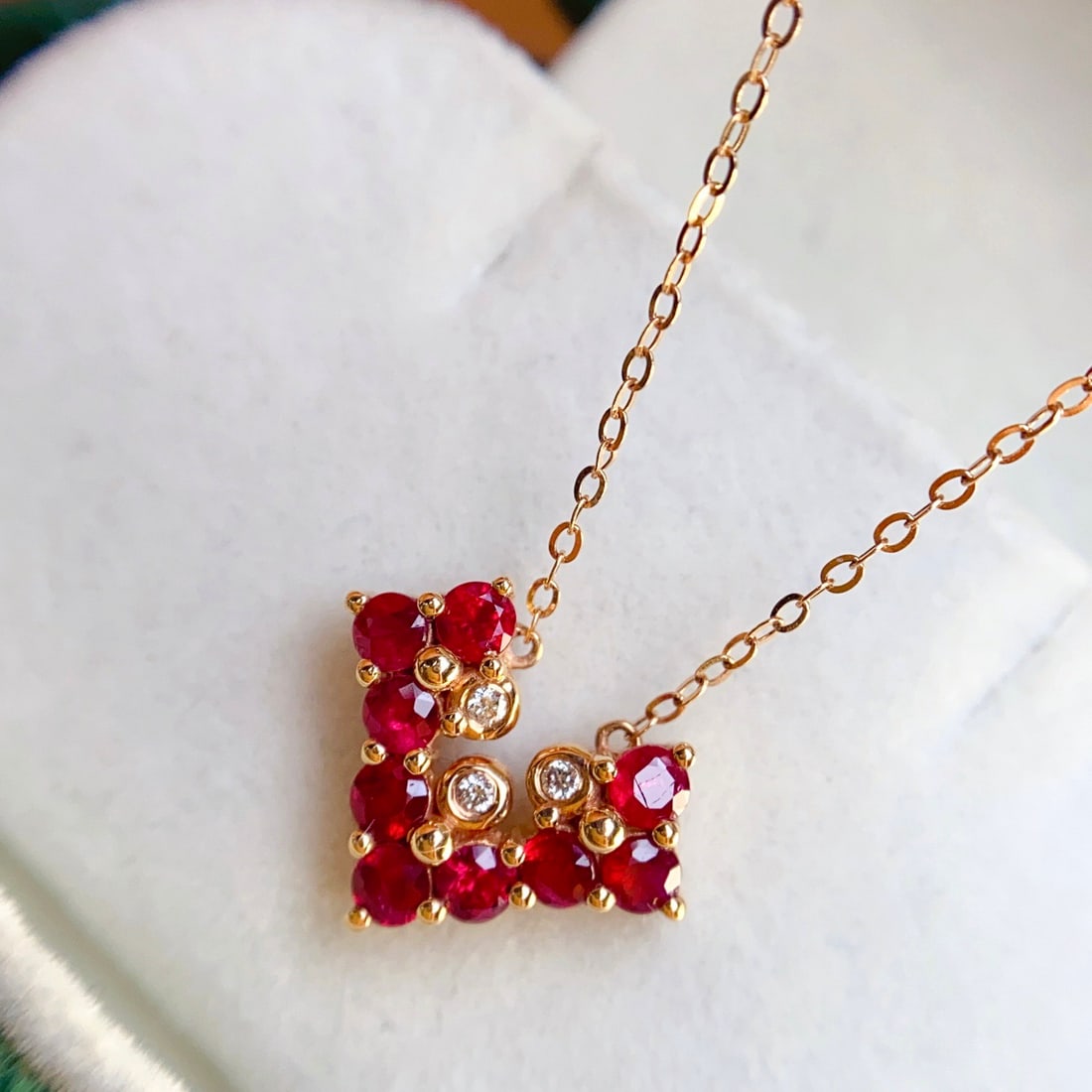 14k Gold 1.15 Ct Natural Ruby & Diamond Necklace - 2