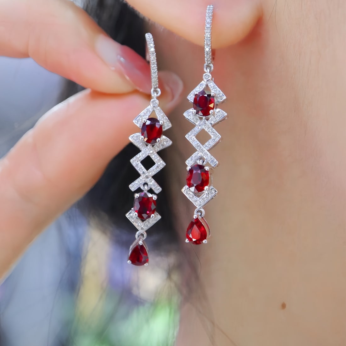 14k Gold 2.70 Ctw Natural Ruby & Diamond Earrings - 4