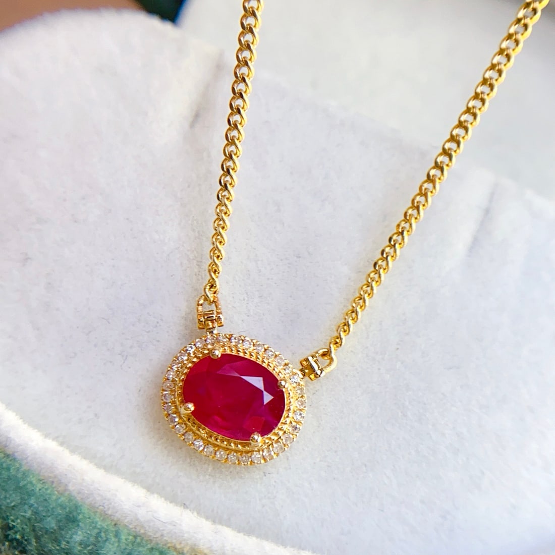 14k Gold 1.06 Ct Natural Ruby & Diamond Necklace - 2
