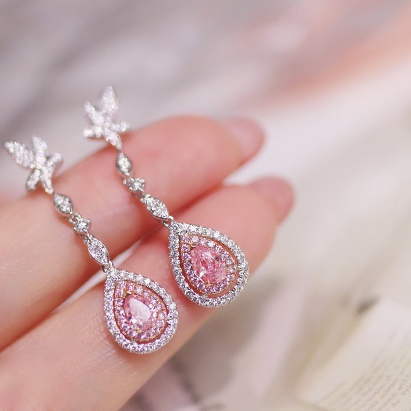 14k Gold 1.32 Ctw Natural Pink Diamond & Diamond Earrings - 4