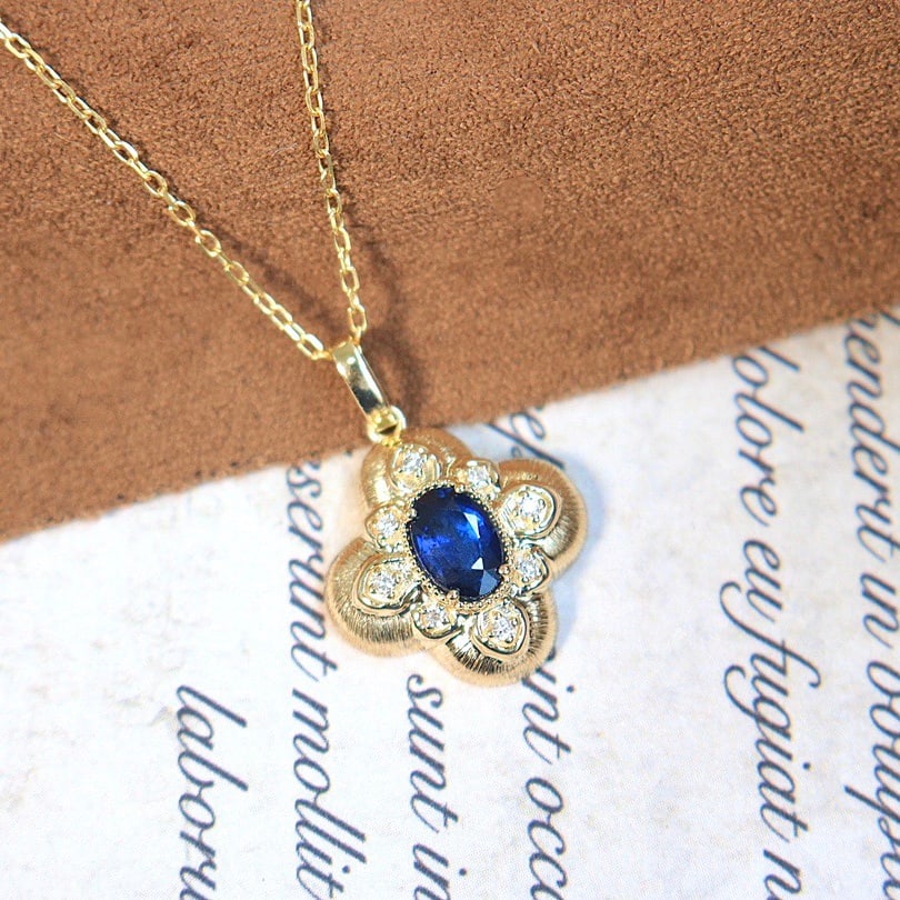 14k Gold 0.6 Ct Natural Sapphire & Diamond Necklace - 2