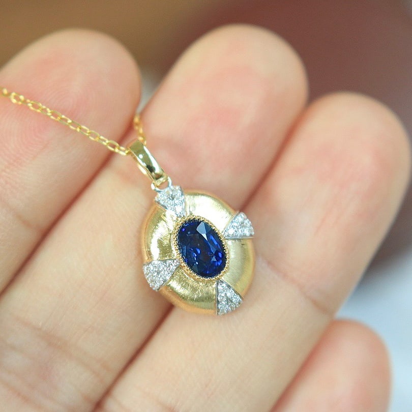 14k Gold 0.6 Ct Natural Sapphire & Diamond Pendant( Without Chain ) - 5