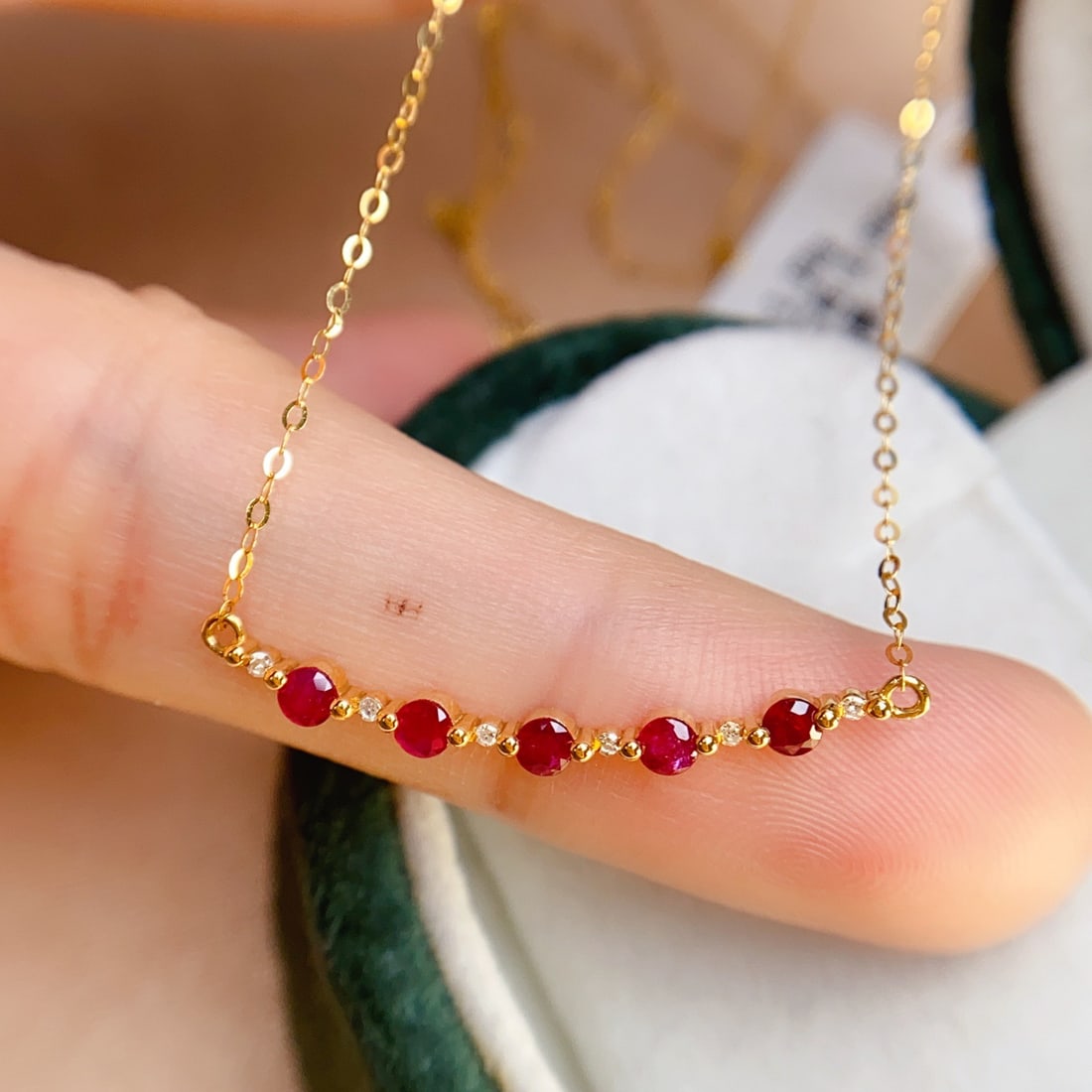 14k Gold 0.80 Ct Natural Ruby & Diamond Necklace - 4