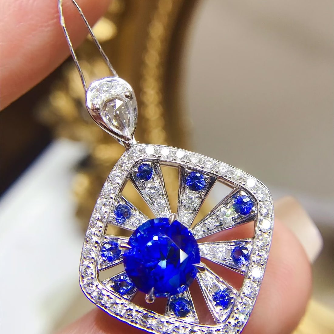 14k Gold 2.29 Ctw Natural Sapphire & Diamond Pendant( Without Chain ) - 2