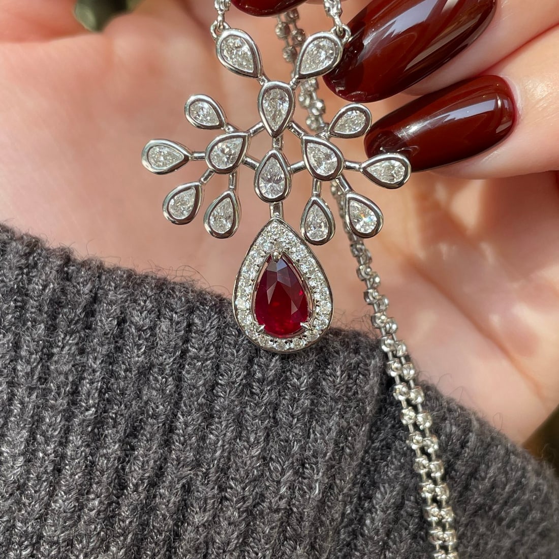 14k Gold 2.42 Ctw Natural Ruby & Diamond Necklace - 3