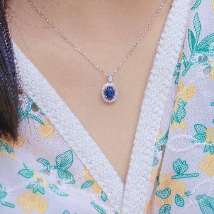 14k Gold 1.22 Ctw Natural Sapphire & Diamond Pendant( Without Chain ) - 4