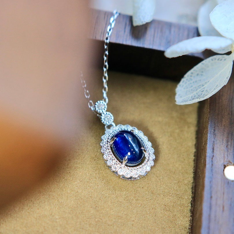 14k Gold 1.22 Ctw Natural Sapphire & Diamond Pendant( Without Chain ) - 6