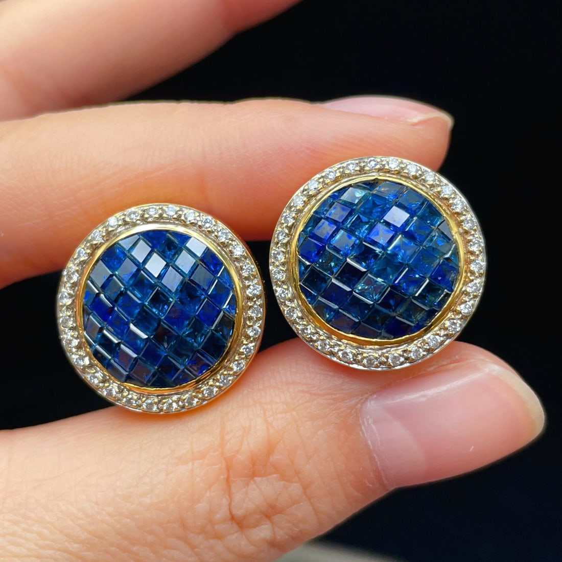 14k Gold 12.58 Ctw Natural Sapphire & Diamond Earrings - 3