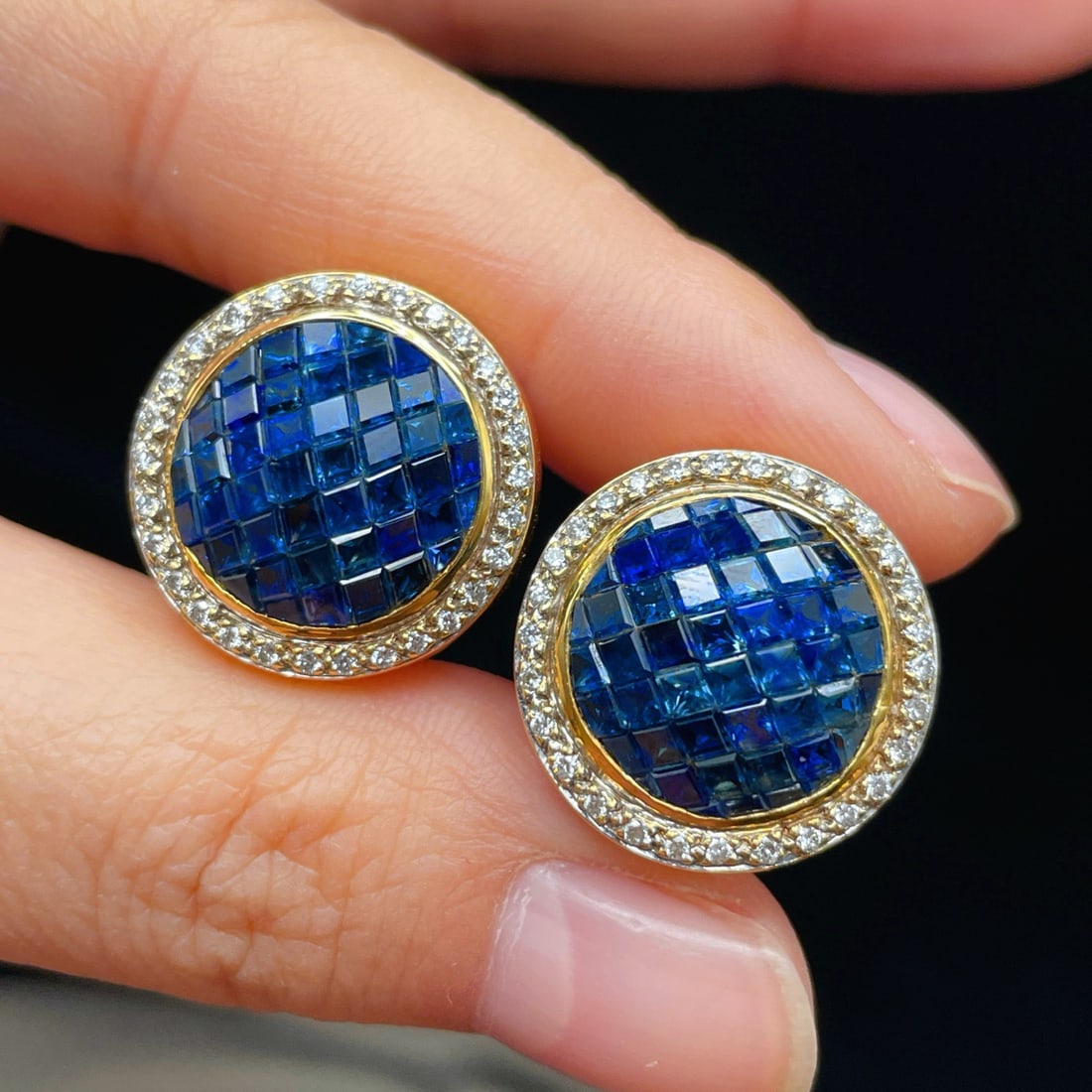 14k Gold 12.58 Ctw Natural Sapphire & Diamond Earrings - 4
