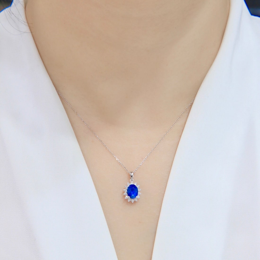 14k Gold 1.77 Ctw Natural Sapphire & Diamond Necklace - 8