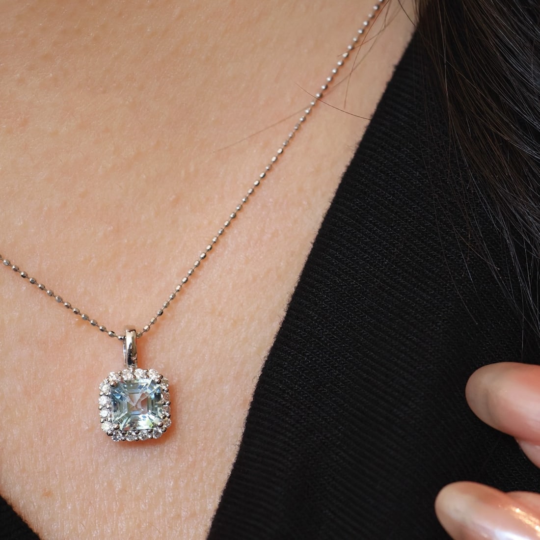 14k Gold 1 Ct Natural Aquamarine & Diamond Pendant( Without Chain ) - 6