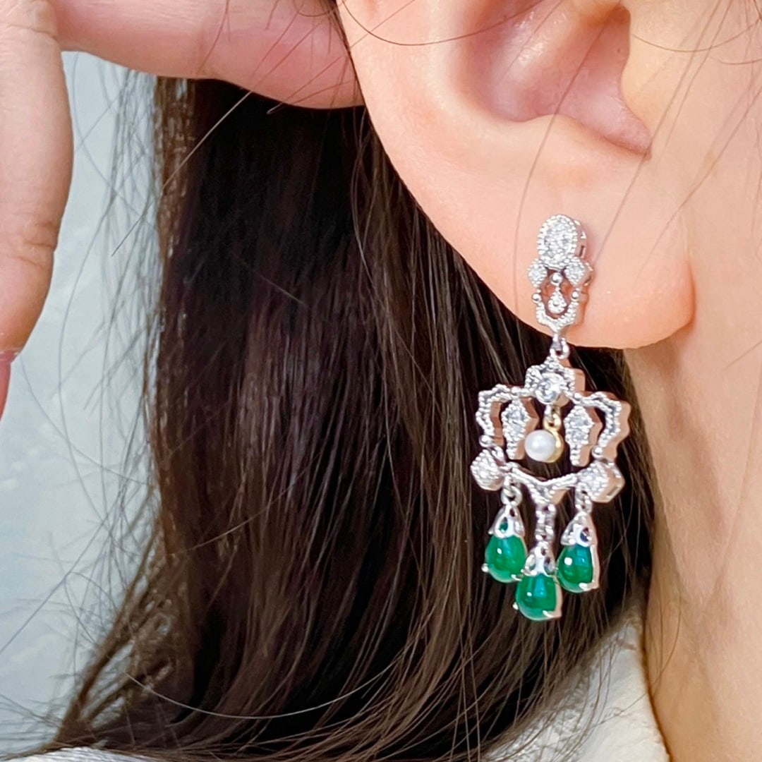 14k Gold 2.59 Ctw Vivid Green Natural Emerald & Diamond Earrings - 6