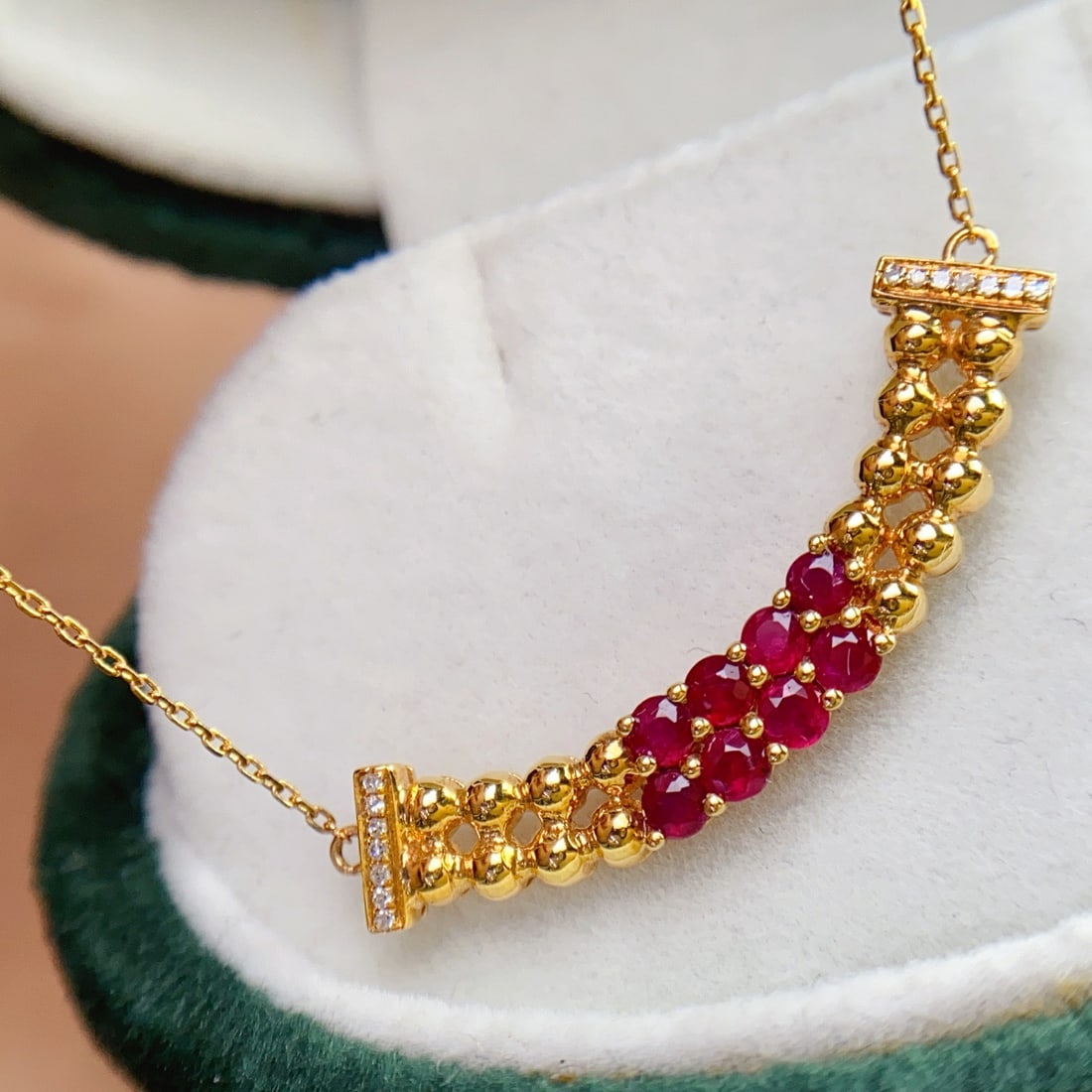 14k Gold 0.88 Ct Natural Ruby & Diamond Necklace - 2