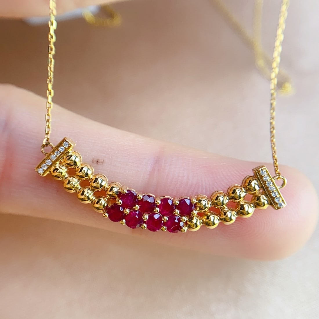14k Gold 0.88 Ct Natural Ruby & Diamond Necklace - 3