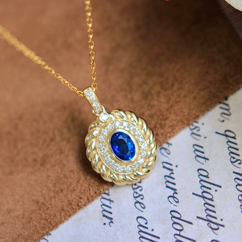 14k Gold 0.5 Ct Natural Sapphire & Diamond Pendant( Without Chain ) - 4