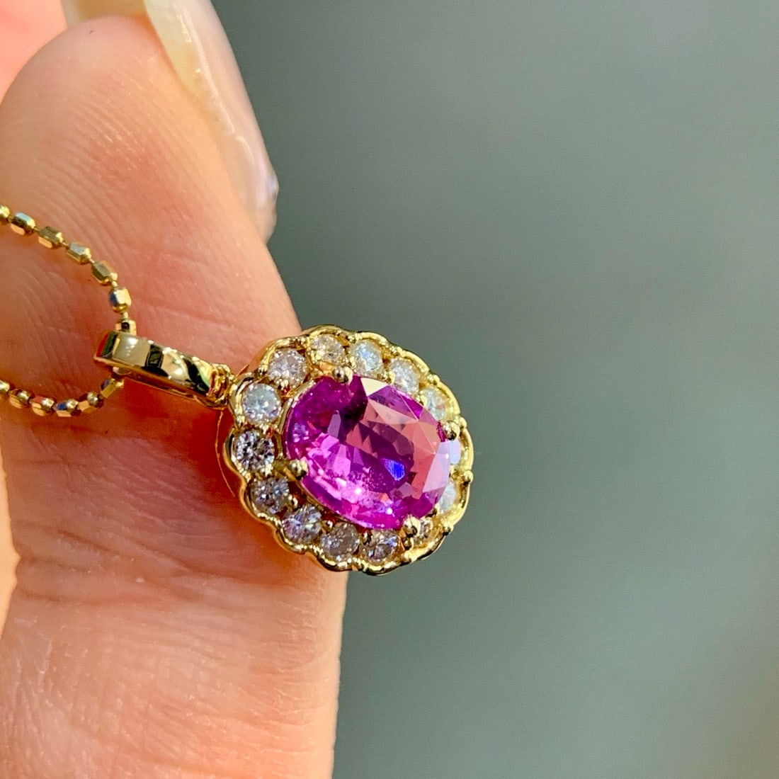 14k Gold 1.29 Ctw Natural Sapphire & Diamond Pendant( Without Chain ) - 4