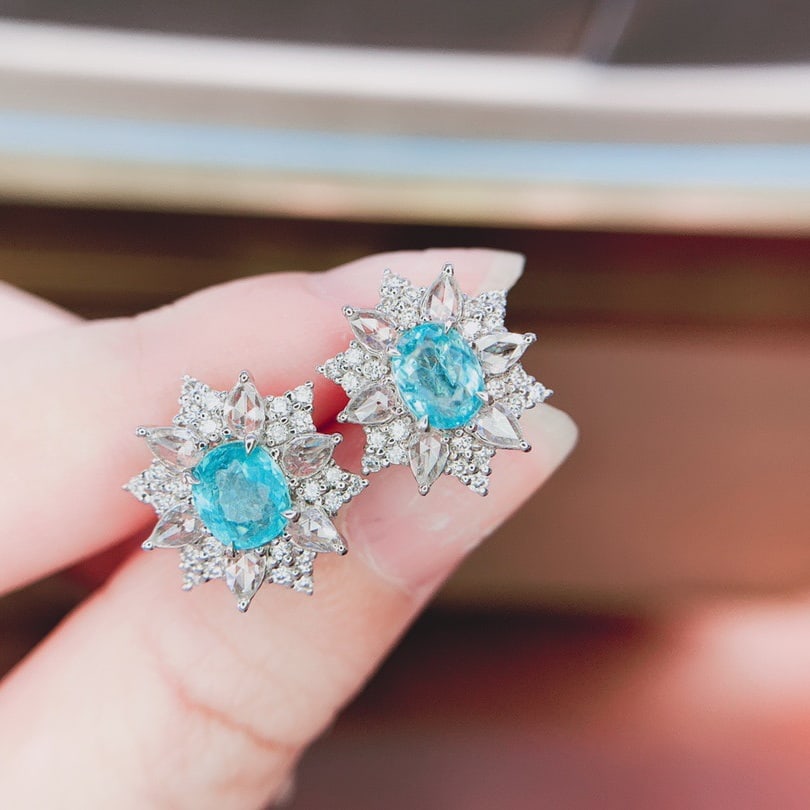 14k Gold 2.0 Ctw Natural Paraiba Tourmaline & Diamond Earrings - 2