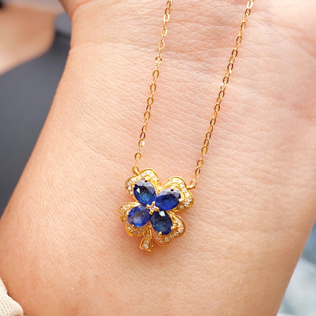 14k Gold 1.65 Ct Natural Sapphire & Diamond Necklace - 3