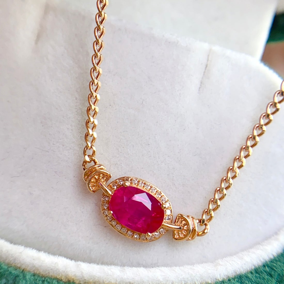 14k Gold 1.15 Ct Natural Ruby & Diamond Necklace - 2