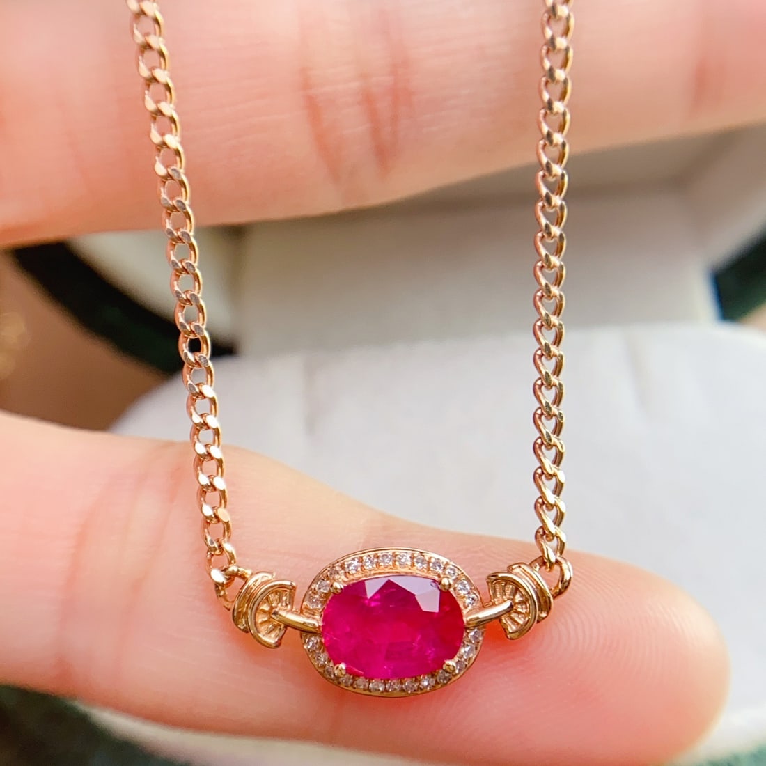 14k Gold 1.15 Ct Natural Ruby & Diamond Necklace - 4