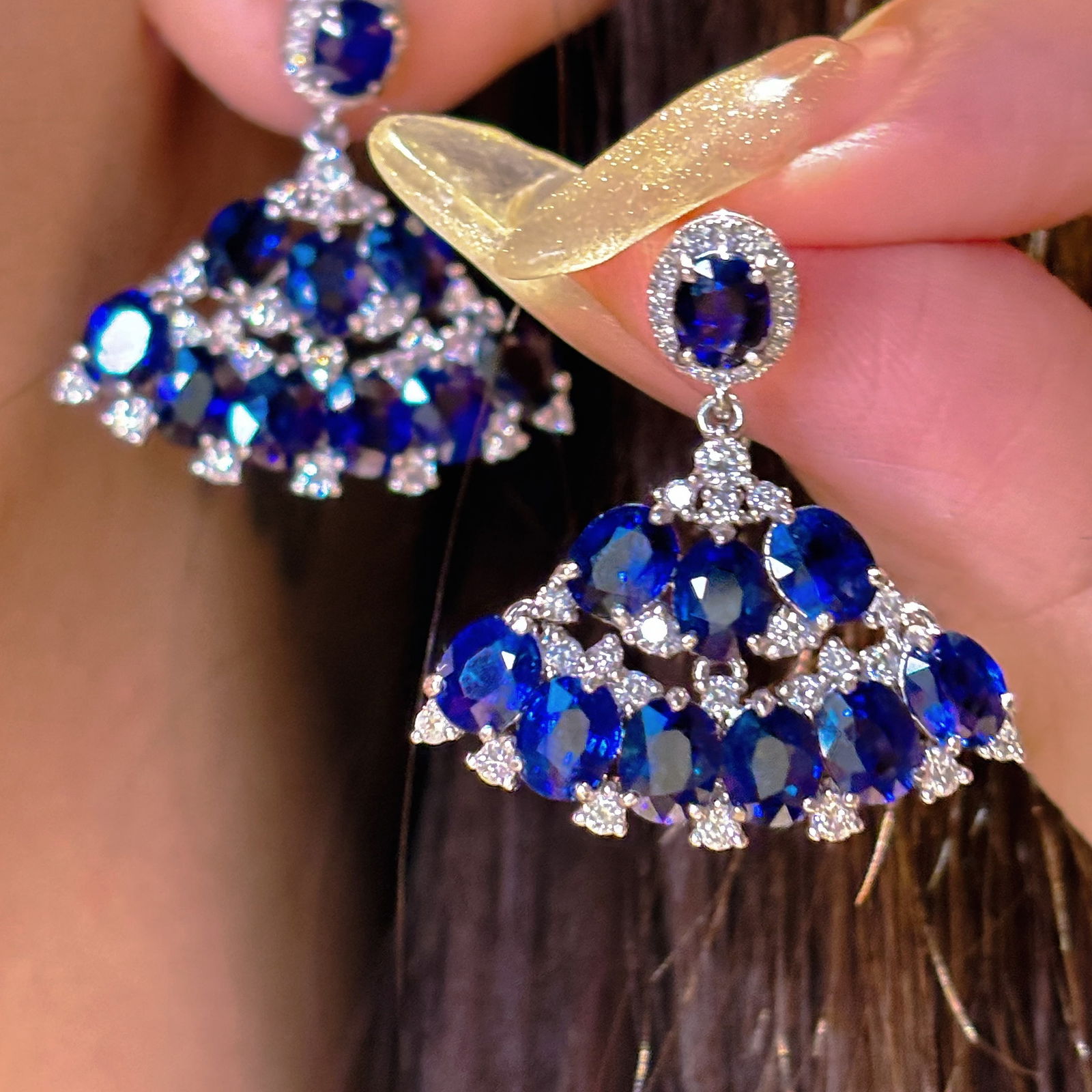 14k Gold 9.23 Ct Natural Sapphire & Diamond Earrings - 7