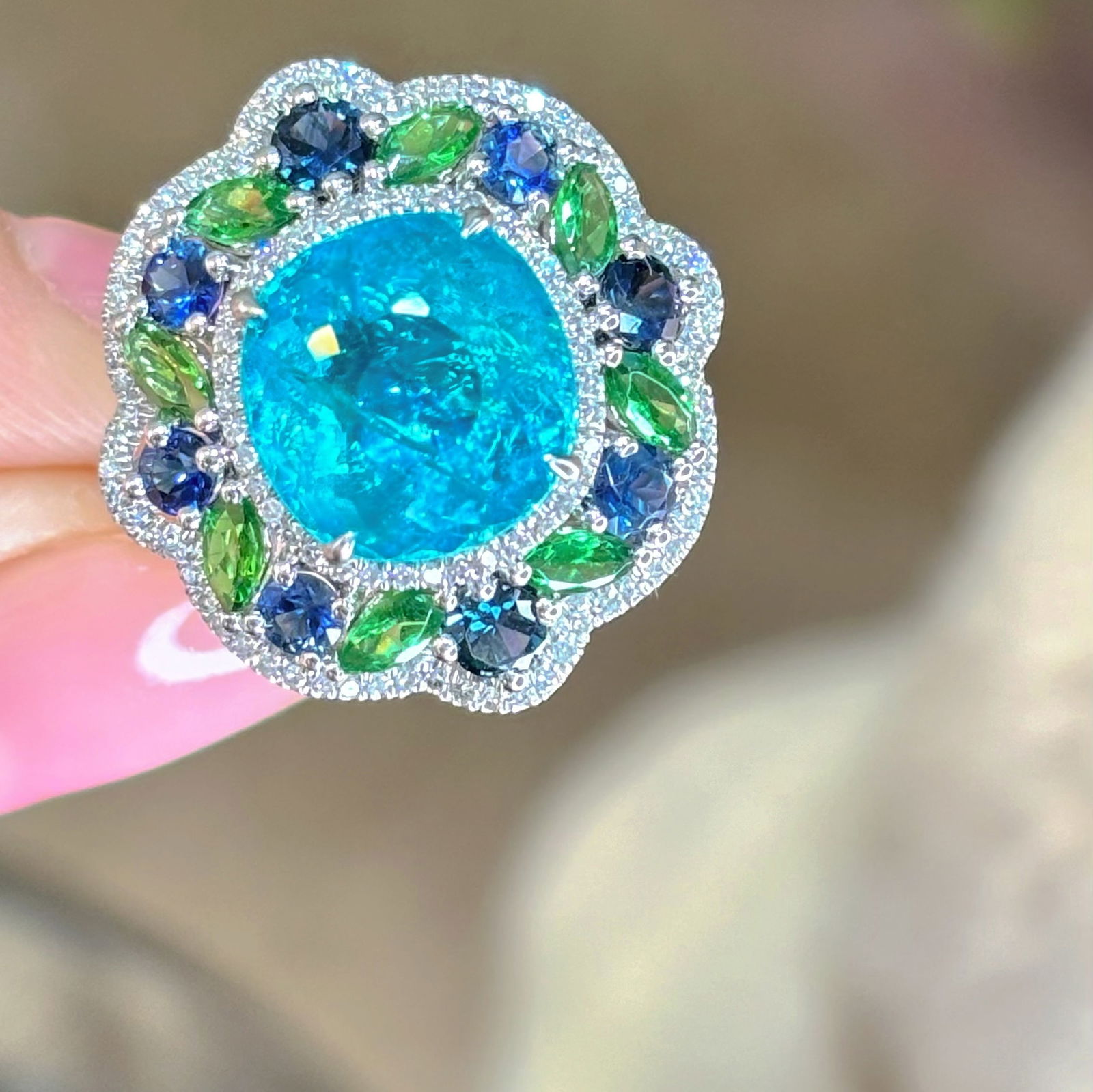 14k Gold 4.02 Ct Natural Paraiba Tourmaline & Diamond Ring - 3