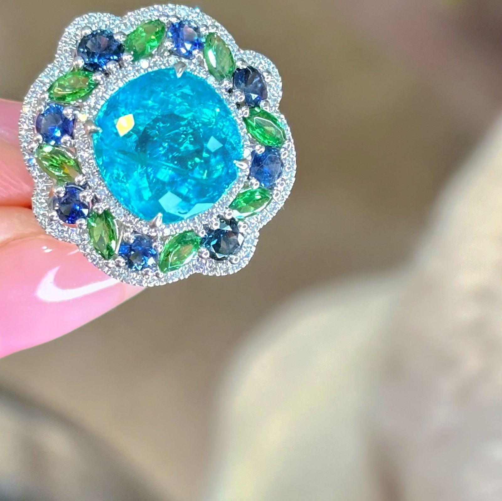 14k Gold 4.02 Ct Natural Paraiba Tourmaline & Diamond Ring - 4