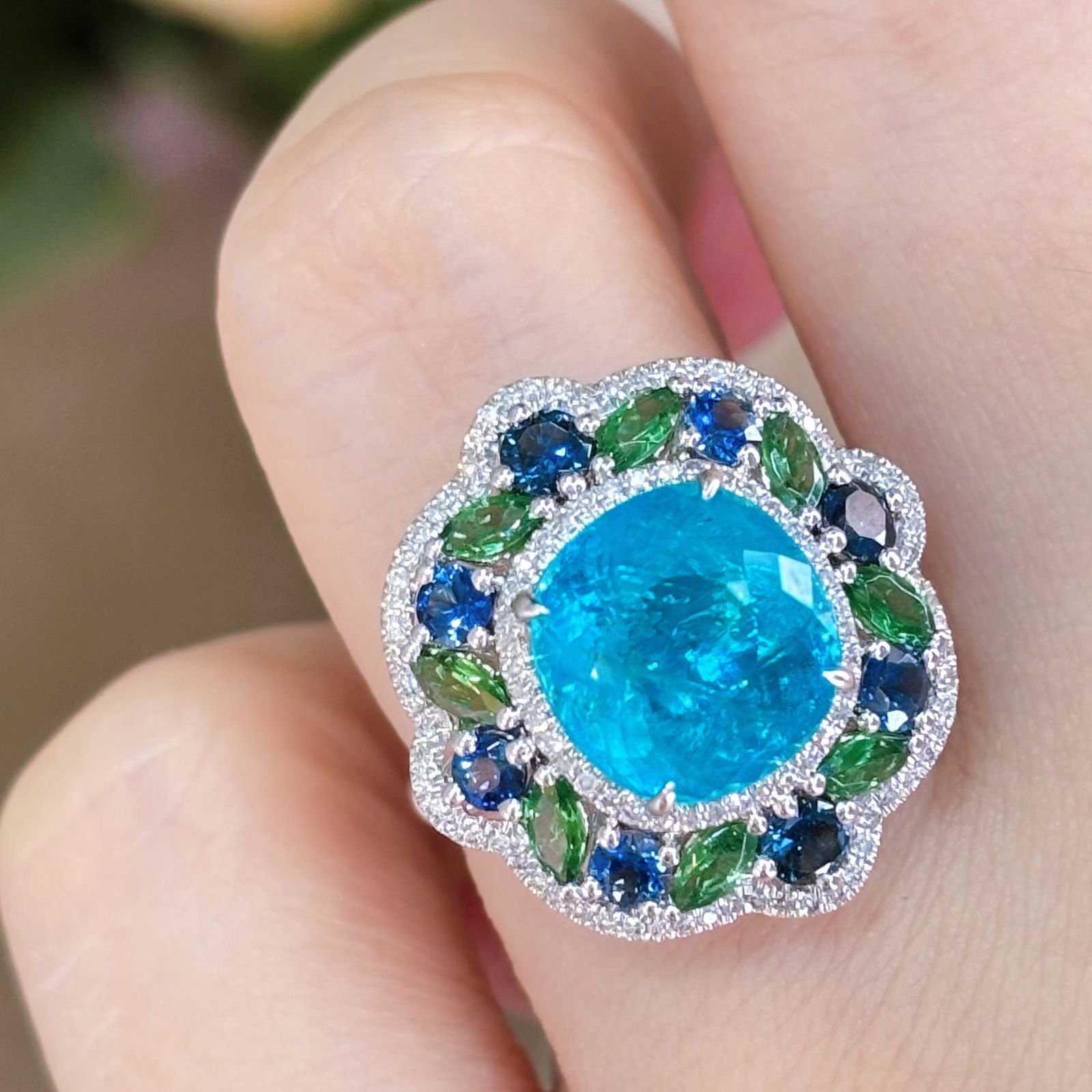 14k Gold 4.02 Ct Natural Paraiba Tourmaline & Diamond Ring - 5