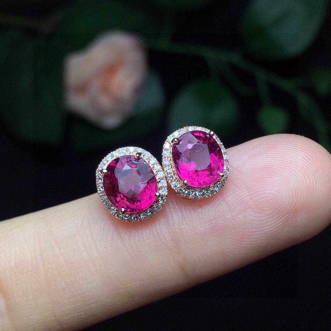 14k Gold 2.27 Ct Natural Tourmaline & Diamond Earrings - 2