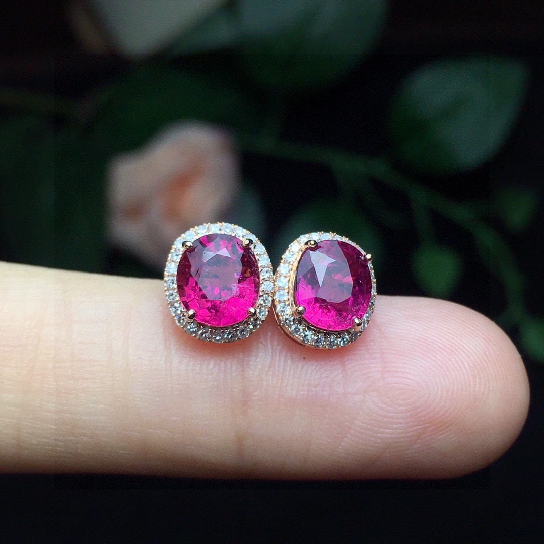 14k Gold 2.27 Ct Natural Tourmaline & Diamond Earrings - 3