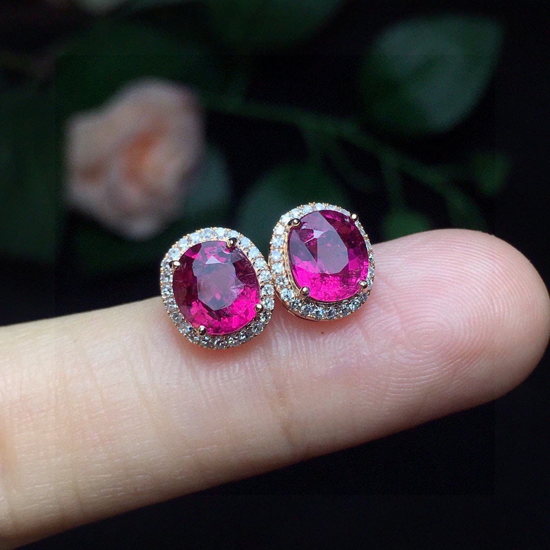 14k Gold 2.27 Ct Natural Tourmaline & Diamond Earrings - 4