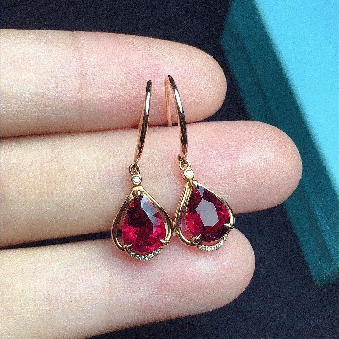 14k Gold 2.26 Ct Natural Tourmaline & Diamond Earrings - 2