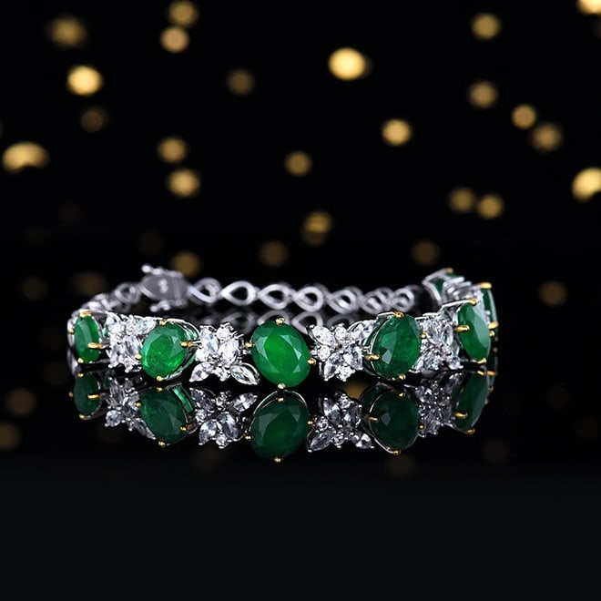 14k Gold 12.13 Ctw Vivid Green Natural Emerald & Sapphire Bracelet - 3