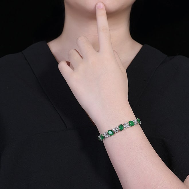 14k Gold 12.13 Ctw Vivid Green Natural Emerald & Sapphire Bracelet - 8