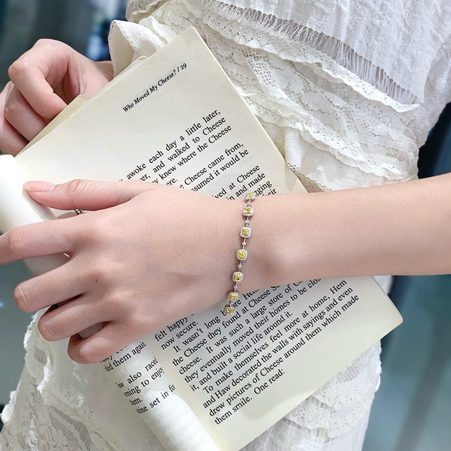 14k Gold 2.75 Ctw Natural Yellow Diamond & Diamond Bracelet - 5