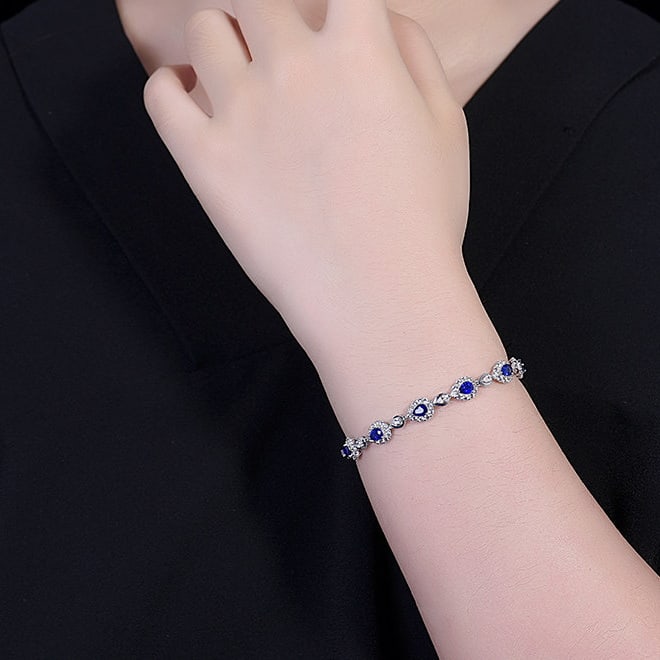 14k Gold 8.41 Ctw Vivid Blue Natural Sapphire & Sapphire Bracelet - 8
