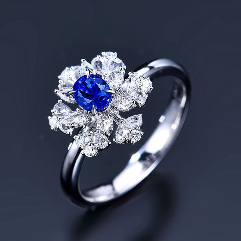 14k Gold 0.59 Ct Natural Sapphire & Diamond Ring - 4