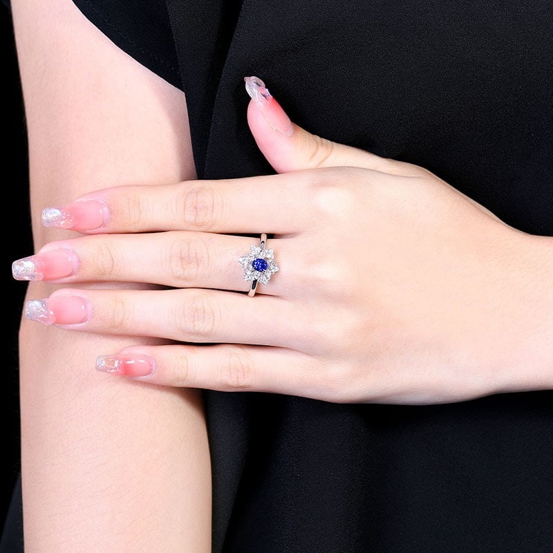 14k Gold 0.59 Ct Natural Sapphire & Diamond Ring - 8