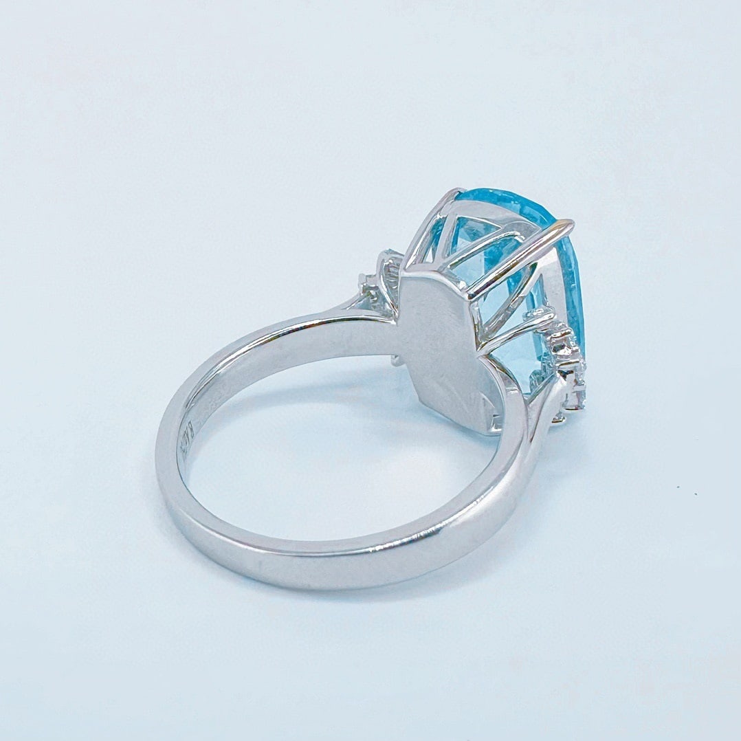 14k Gold 6.76 Ctw Natural Aquamarine & Diamond Ring - 2