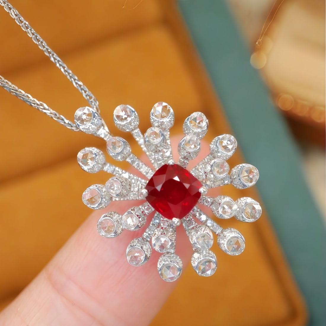 14k Gold 2.12 Ctw Natural Ruby & Diamond Ring/brooch/pendant( Without Chain ) - 2